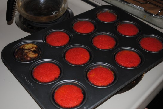 The cupcake in the left corner is a special marble cupcake for a party prize.